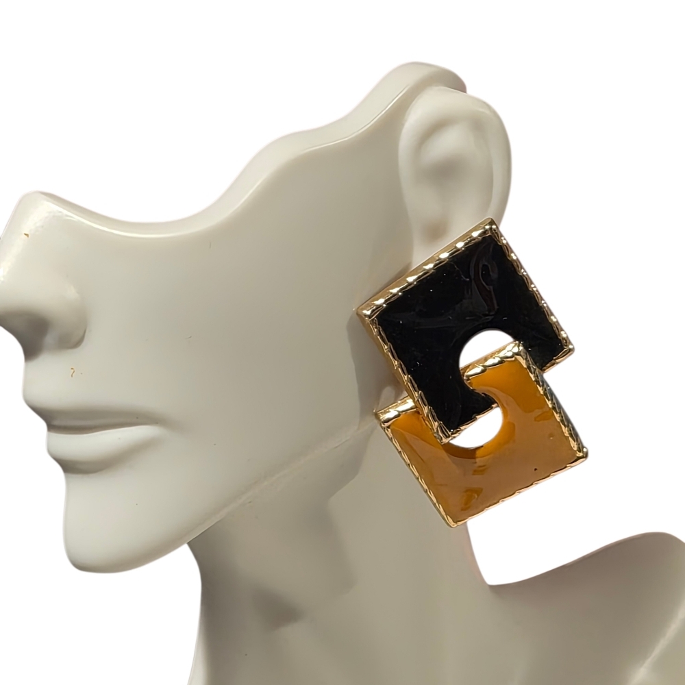 Black and Gold Geometric Earrings